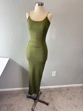 Streetwear Society Olive Green Ribbed Maxi Slip Dress